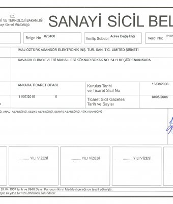 Sanayi Sicil Belgesi